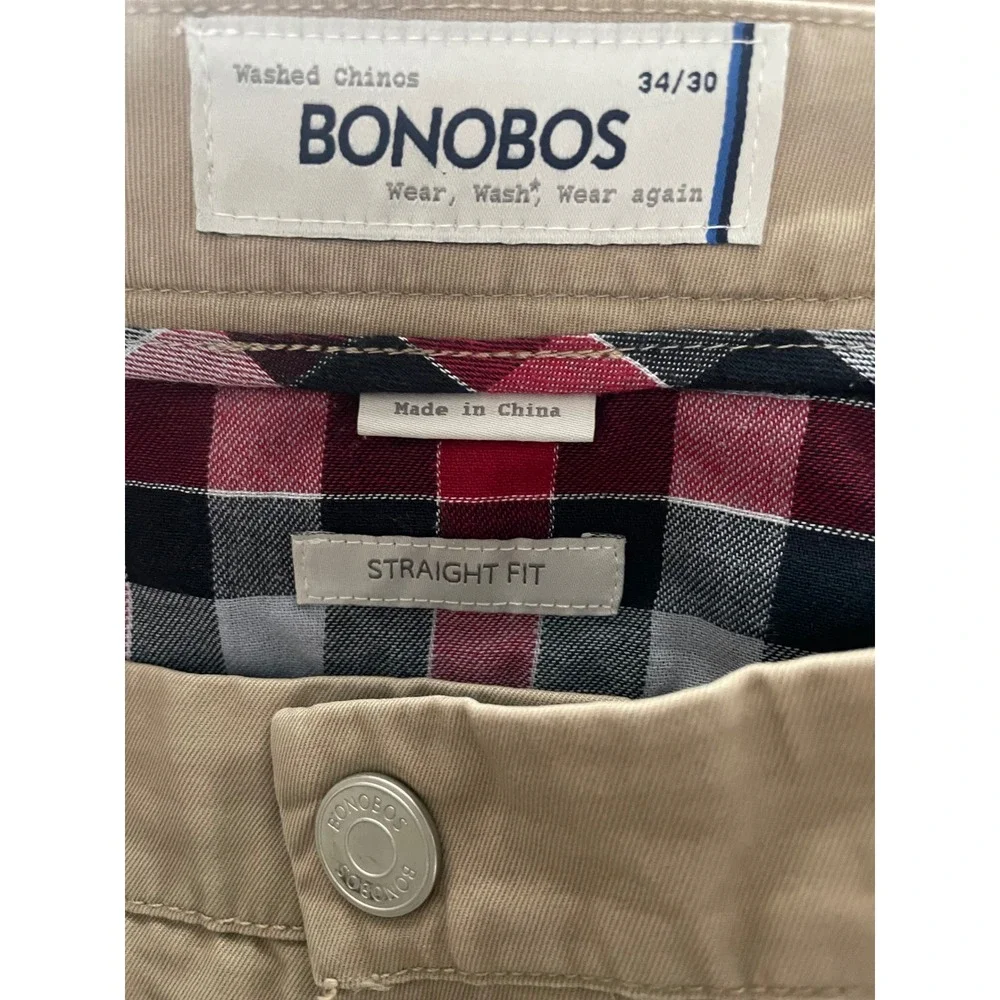 Bonobos Washed Chinos Mens 34x30 Straight Fit Khaki Tan Cotton Pants